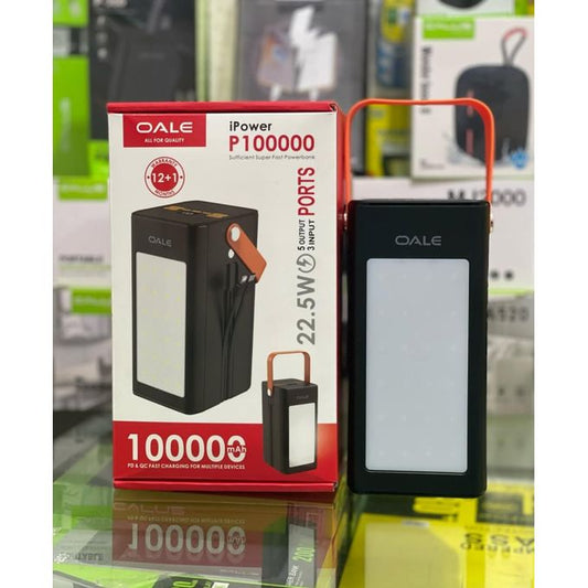 OALE iPower P100000 Power Bank 100 000 mAh Charge Rapide 22.5W Lampe LED