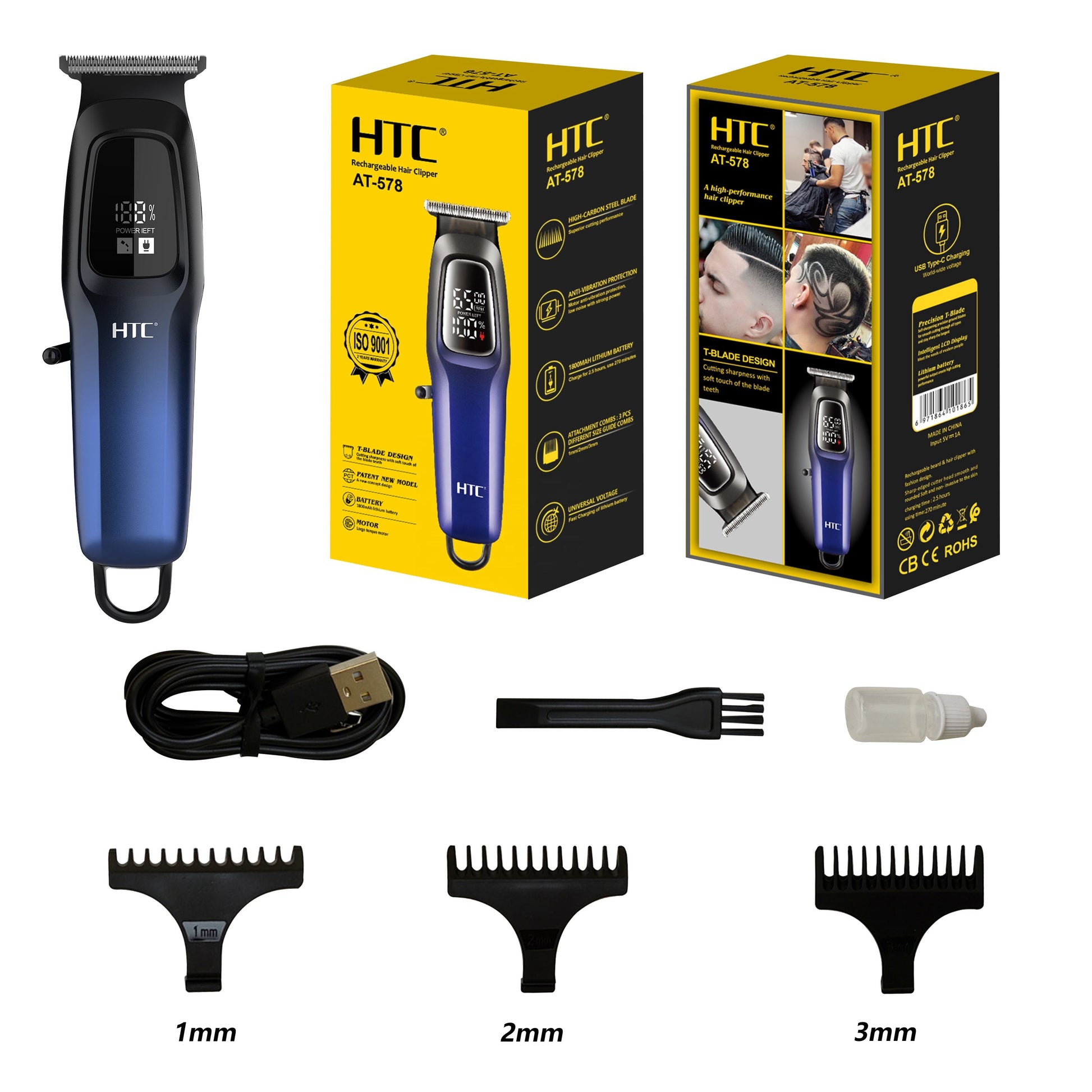 Tondeuse rechargeable USB‑C AT‑578 : vue produit et design
